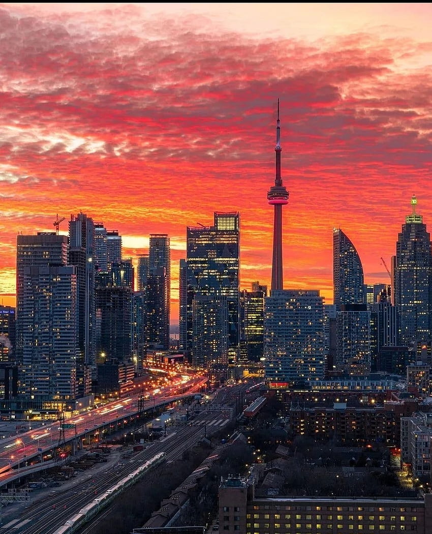 Toronto sunset, canada, cntower HD phone wallpaper