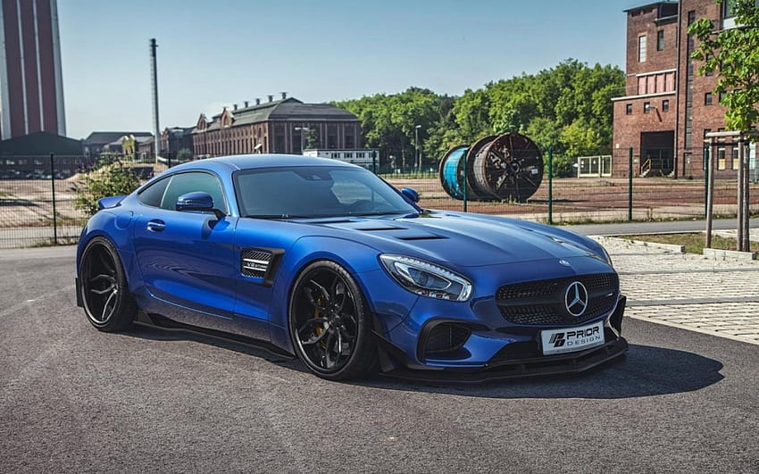 Mercedes-AMG-GT-S-by-Prior-Design, Lowered, Black Rims, Blue, Amg HD wallpaper