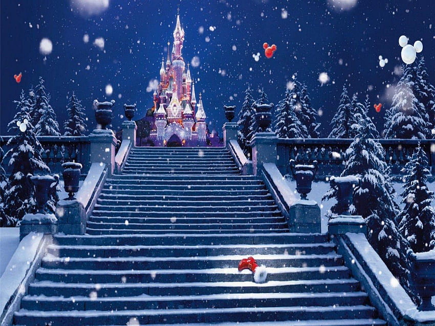 Disney Christmas - Fundo das escadas do castelo da Cinderela - papel de parede HD