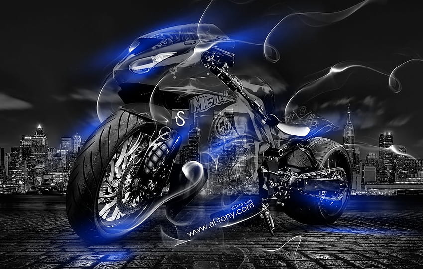 Night, Blue, The city, Smoke, Neon, Style, , Bike, Motorcycle, Blue, City, Moto, Art, Blue, hop, Neon for , section стиль HD wallpaper
