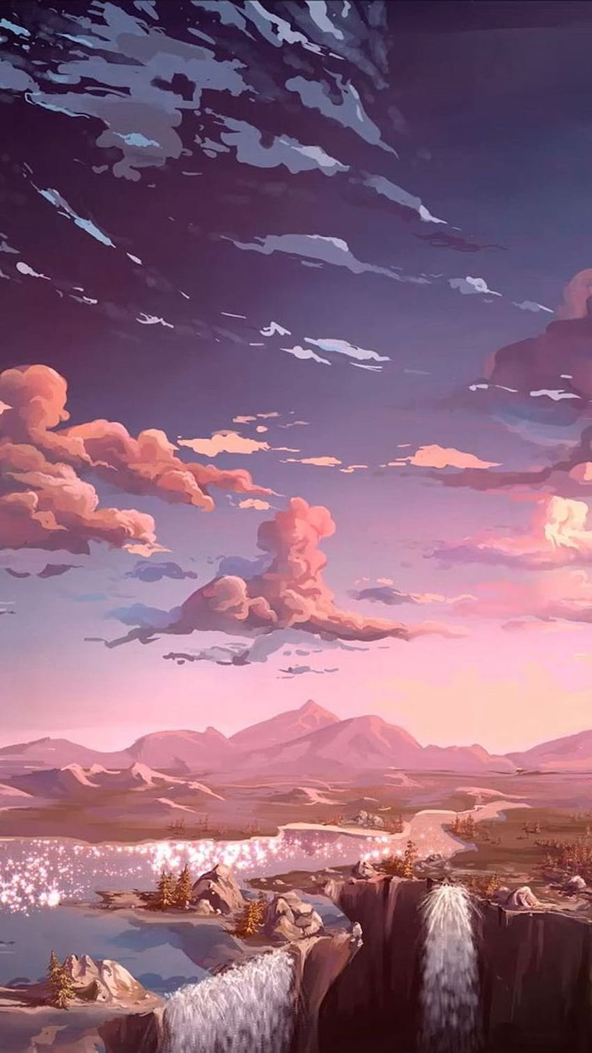 휴대폰과 노트북을 위한 멋진 미학을 위한 Cartoon Sunset Aesthetic HD 전화 배경 화면