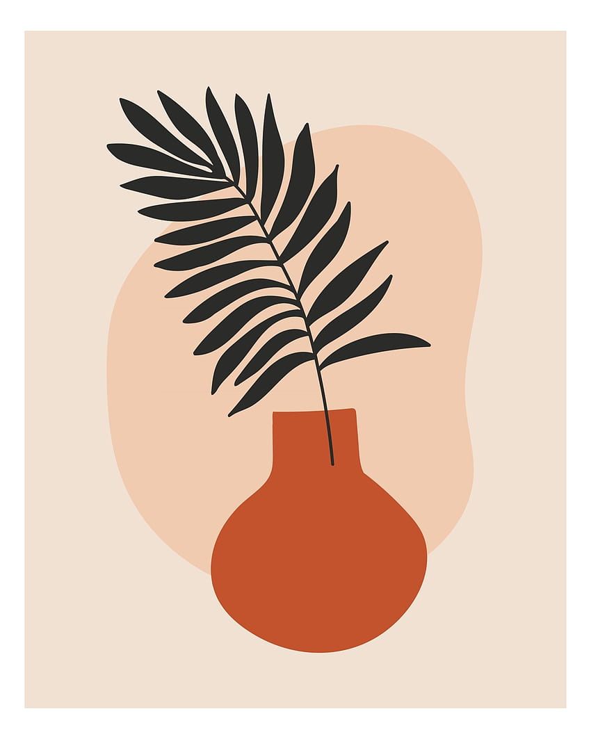 Palm leaf in a vase boho interior wall art. Minimal abstract print poster cover. Hand drawn tropical plant silhouette. Pastel earth tone. Stock vector trend illustration 2906786 Vector Art at Vecteezy HD phone wallpaper