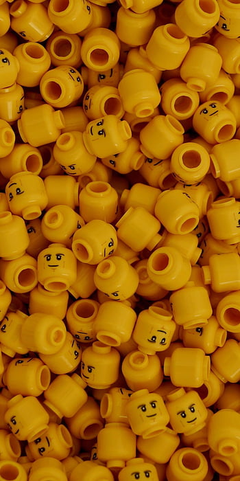 : minifigure head lot, yellow Lego head toys, plastic, food, large