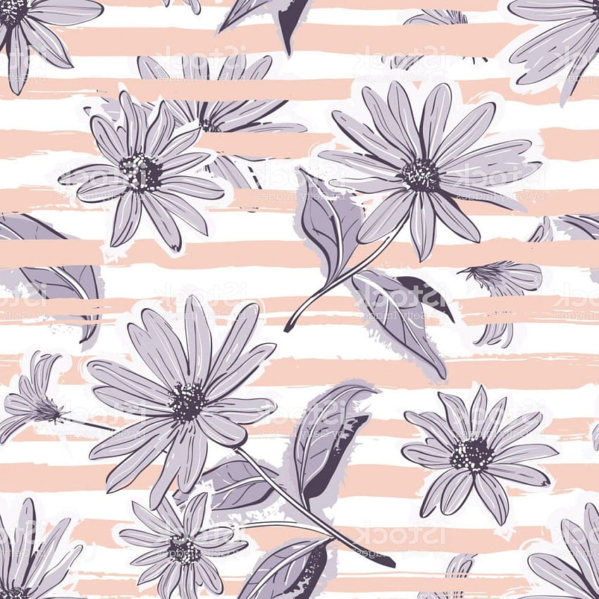 Flower Pattern Seamless Elegant Pastel Striped Background, Pastel Flowers HD phone wallpaper