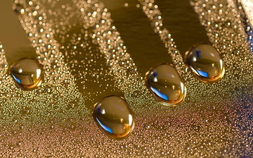 Gold, Drops, Macro, Shine, Light, Surface, Crumbs, Ovals, Scattering, Placer HD wallpaper