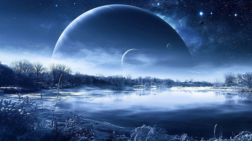 Night Nature Planet a Fantastic Landscape Lakes Reflection Winter, Winter Sky HD wallpaper
