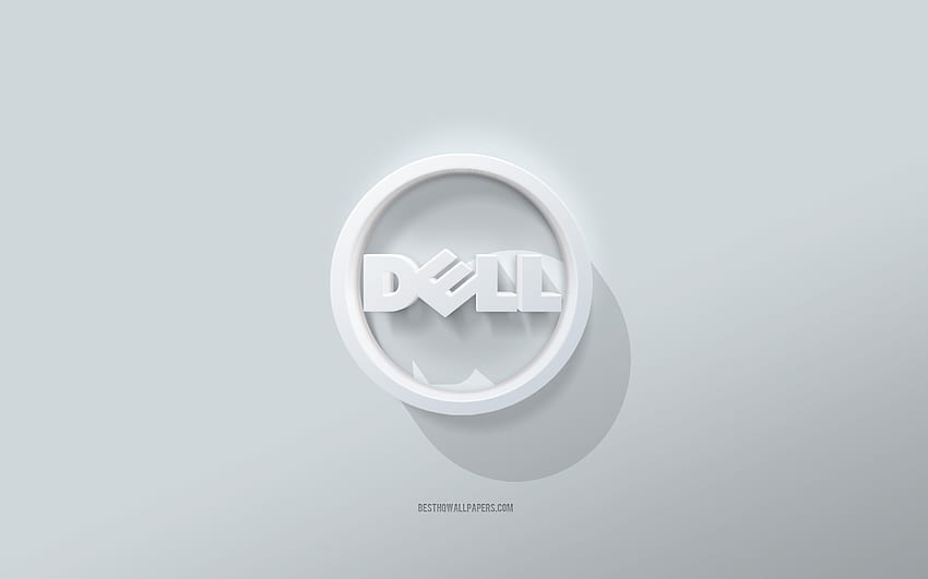 โลโก้ Dell, พื้นหลังสีขาว, โลโก้ Dell 3 มิติ, ศิลปะ 3 มิติ, Dell, สัญลักษณ์ Dell 3 มิติ วอลล์เปเปอร์ HD