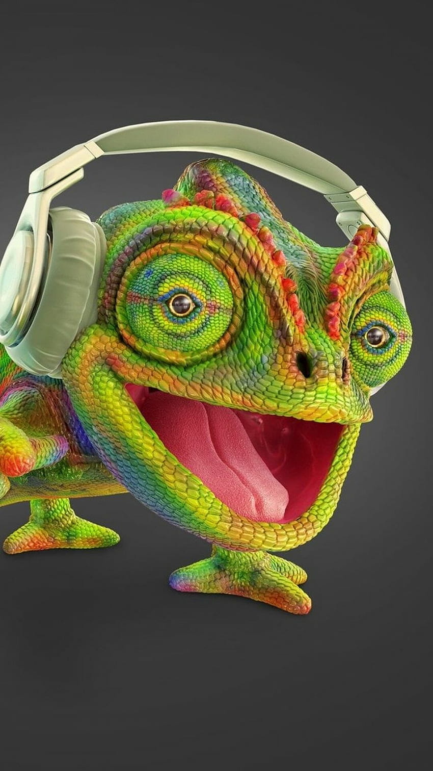 ۩80 Chameleon mendengarkan musik, headphone, kreatif - Latar Belakang Android / iPhone (png / jpg) (2022), Musik Kreatif wallpaper ponsel HD