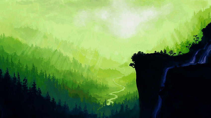 Green Anime, Dark Green Landscape HD wallpaper
