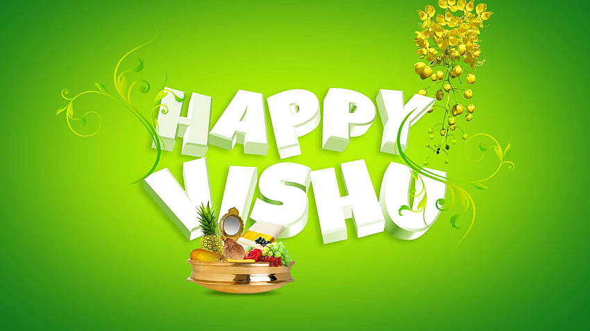 Vishu Tarjetas de felicitación Vishu ECards 3D Kerala verde, Happy vishu fondo de pantalla