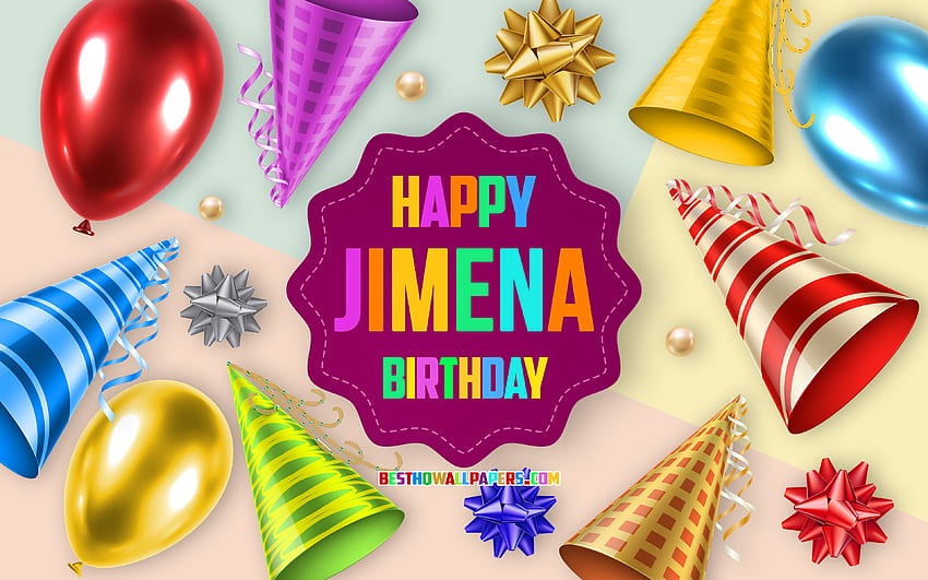 Happy Birtay Jimena, , Birtay Balloon Background, Jimena, arte criativa, Happy Jimena birtay, laços de seda, Jimena Birtay, Birtay Party Background papel de parede HD
