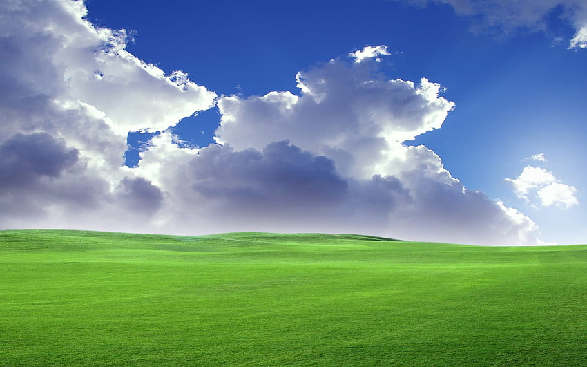 Niesamowita przyroda, niebieski, biały, zielony, chmury, pola, natura, zielona trawa Tapeta HD