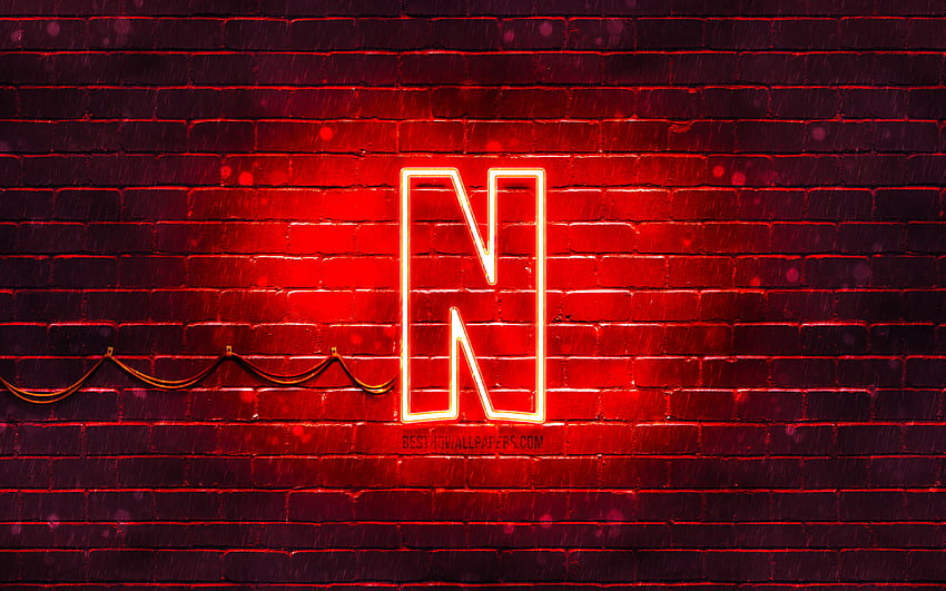 Logotipo vermelho da Netflix, parede de tijolos vermelhos, logotipo da Netflix, marcas, logotipo neon da Netflix, Netflix papel de parede HD