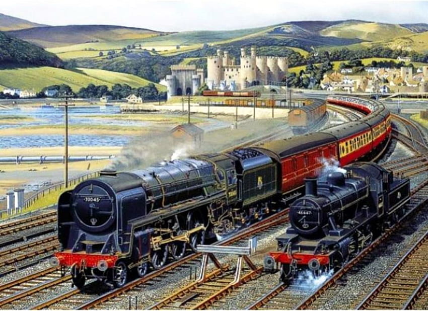 Vintage Demiryolları, sanat eserleri, vagonlar, manzara, trenler, lokomotif, demiryolu HD duvar kağıdı