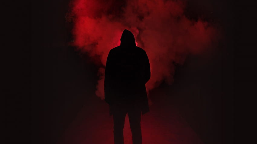 Silhouette d'homme dans le noir - Homme de fumée rouge - Fond d'écran HD