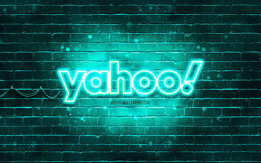Yahoo 청록색 로고, , 청록색 brickwall, Yahoo 로고, 브랜드, Yahoo 네온 로고, Yahoo HD 월페이퍼