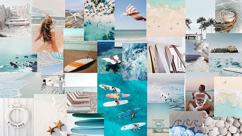 Estetica da spiaggia blu e bianca. Estetica , Carina , Rosa, Collage Estetica Estate Sfondo HD