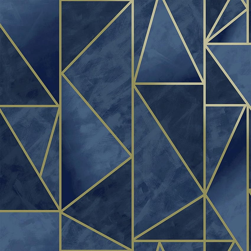Walls Republ tarafından Donanma ve Altın Bohem Metalik Üçgenler – BURKE DECOR, Mavi ve Altın Geometrik HD telefon duvar kağıdı