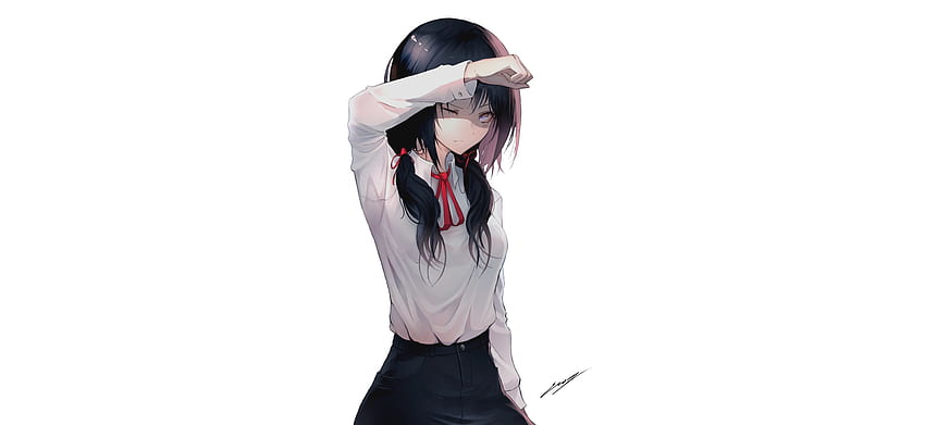 Piękna dziewczyna z anime, ciemne kucyki, minimalistyczna Tapeta HD