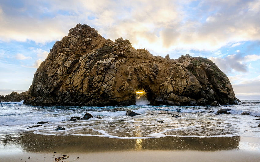 Sunsets: Rock Nature Sunset Pheiffer Malibu California Beach HD wallpaper