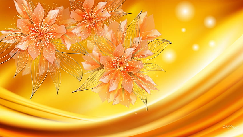Shine Orange Waves Sparkle Autumn Gold Glow Color Colors Flowers Swirls Fall Amber Abstract Wave Flower Full Size Detail HD wallpaper