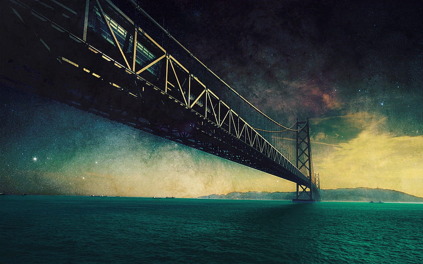 Cities, Sky, Sea, Night, Bridge HD wallpaper
