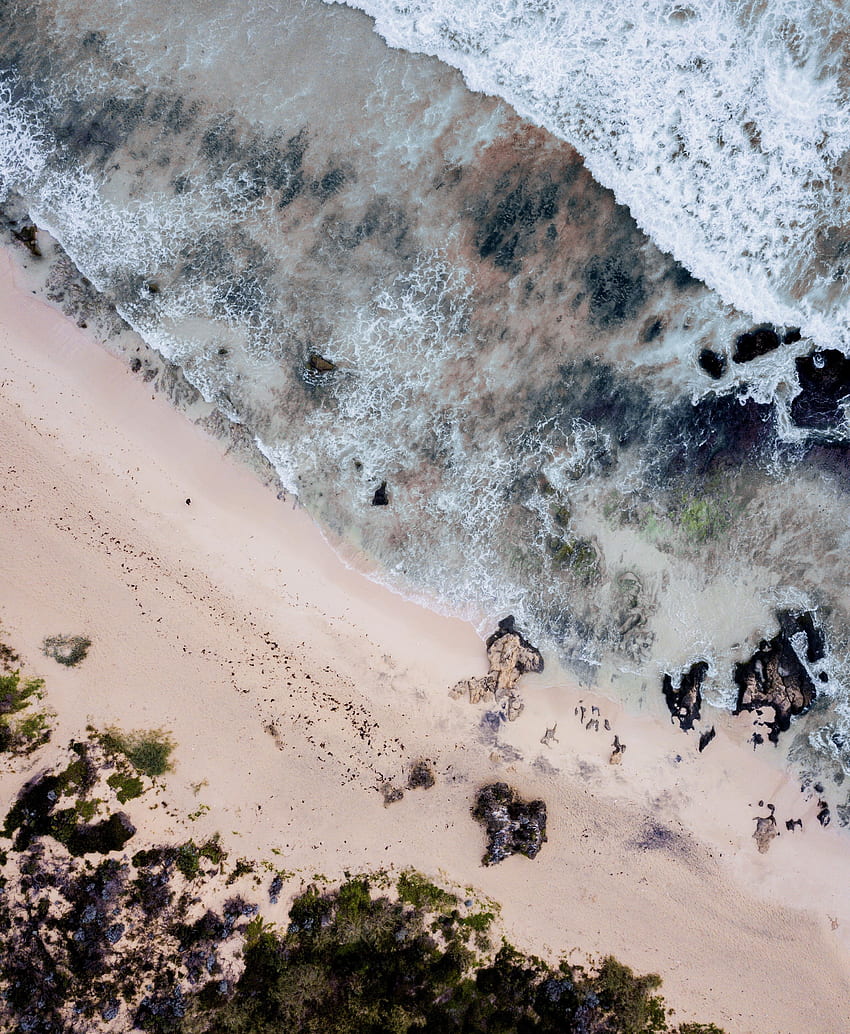 ธรรมชาติ ทะเล คลื่น ชายหาด ทราย ดูจากด้านบน วอลล์เปเปอร์โทรศัพท์ HD