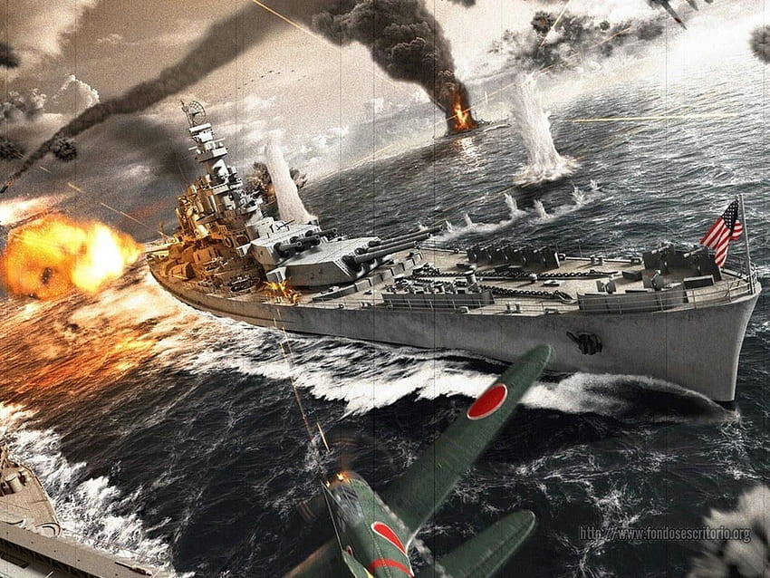 Warship under attack, Pearl harbor. Field HD wallpaper