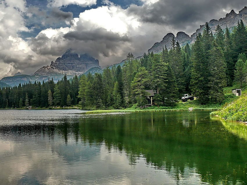 Güney Tirol Dolomitler Alpler, dolomitler, yeşil, alpler, güney, tirol, göl HD duvar kağıdı