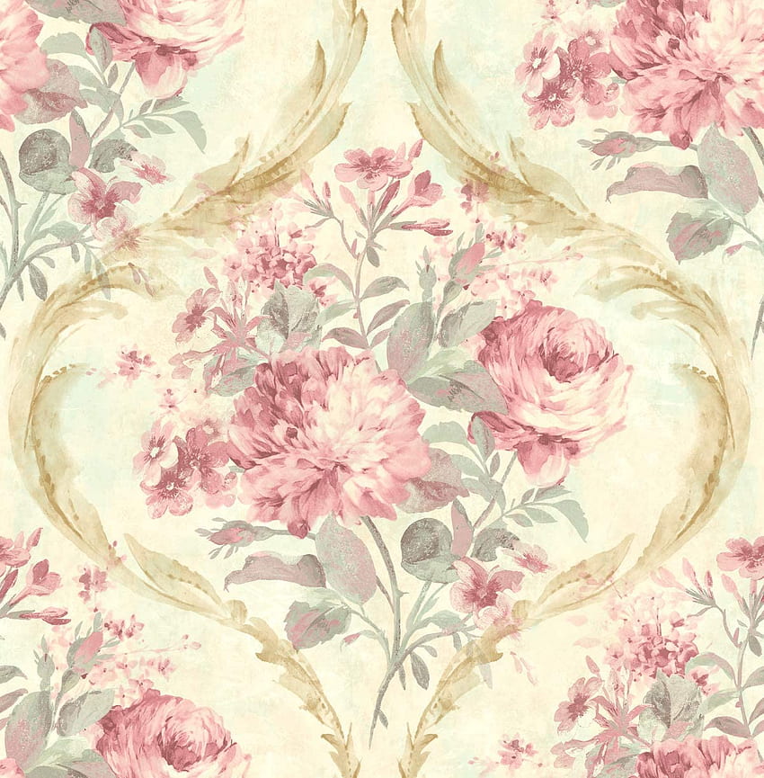 Pink Floral Chinoiserie Rose Rose Gold Floral Vintage Green Floral, Neutral Floral HD phone wallpaper