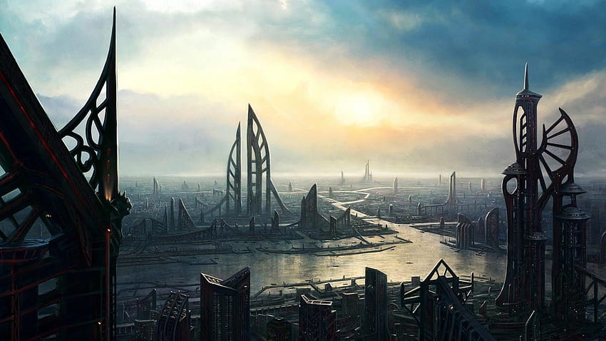 futuristic city, cityscape, futuristic, city, future HD wallpaper