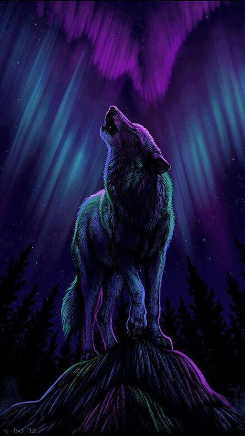 Lobo galáctico, lobos morados fondo de pantalla del teléfono