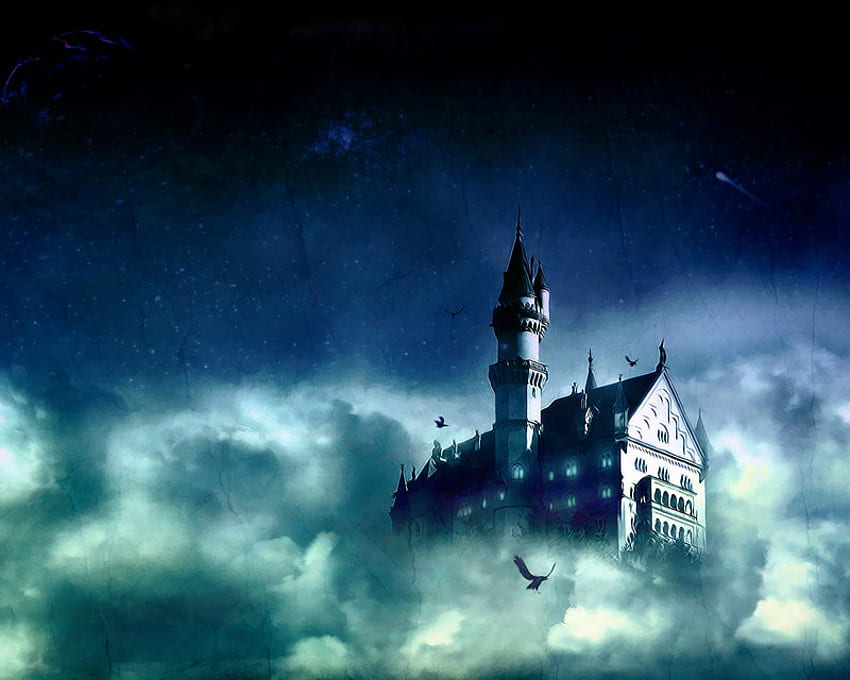 Schloss in den Wolken, abstrakt, Malerei, Fantasie, Kunst, Wolken, Burgen HD-Hintergrundbild