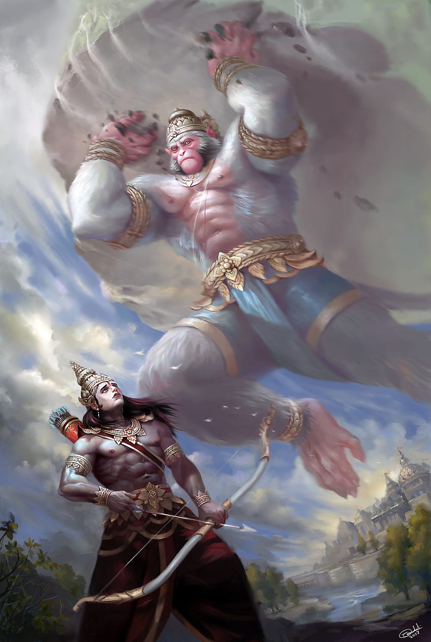 Halo semuanya, inilah lukisan terbaru saya berdasarkan bagian dari Ramayana ketika Hanuman Ji terbang menuju medan perang. Tuan Hanuman, Hanumaan, Hanuman wallpaper ponsel HD