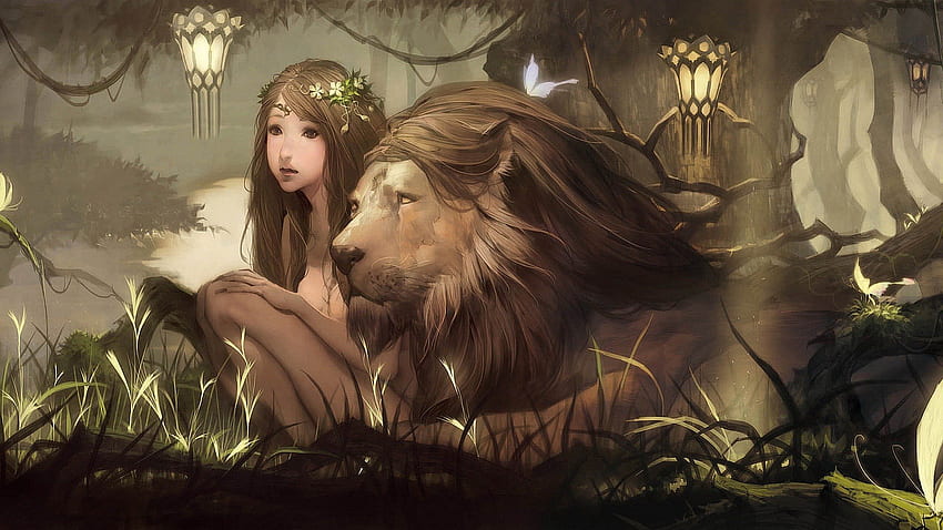 Pet Lion, pet, lion, cg, fantasy HD wallpaper