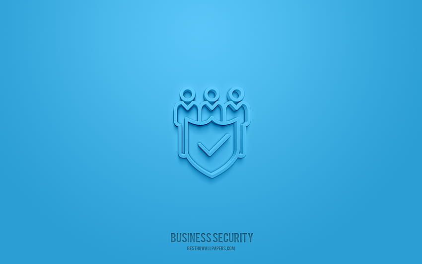 3d икона за бизнес сигурност, син фон, 3d символи, бизнес сигурност, бизнес икони, 3d икони, знак за бизнес сигурност, бизнес 3d икони HD тапет