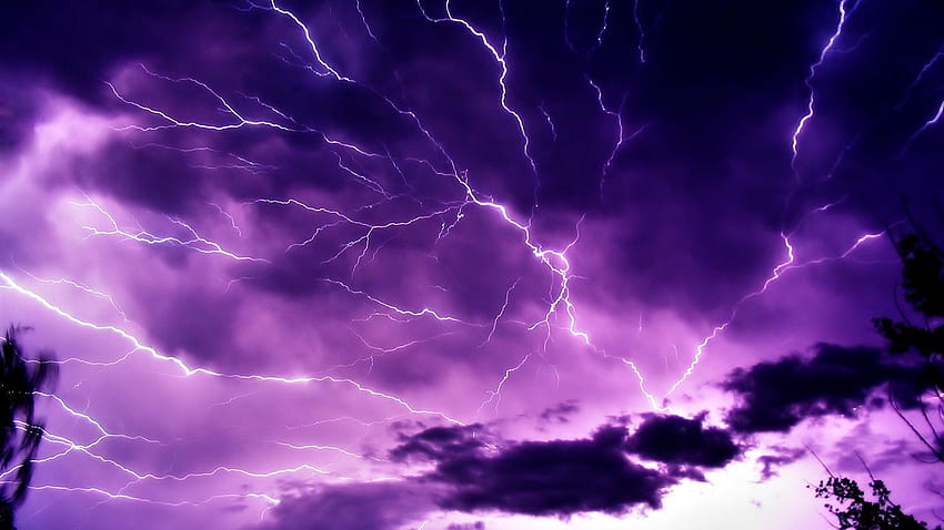 Purple sky, clouds, lightning, nature power HD wallpaper