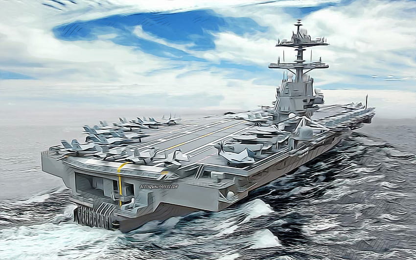 USS Gerald R Ford,, seni vektor, CVN-78, kapal induk, Angkatan Laut Amerika Serikat, tentara AS, kapal abstrak, kapal perang, Angkatan Laut AS, kelas Nimitz, USS Gerald R Ford CVN-78 Wallpaper HD