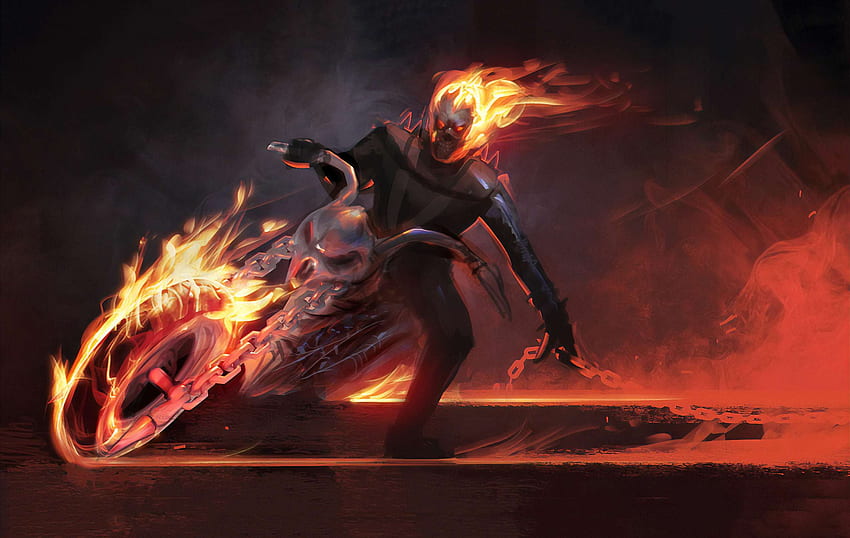 Ghost Rider Fire Skull, Fire Motorcycle HD wallpaper
