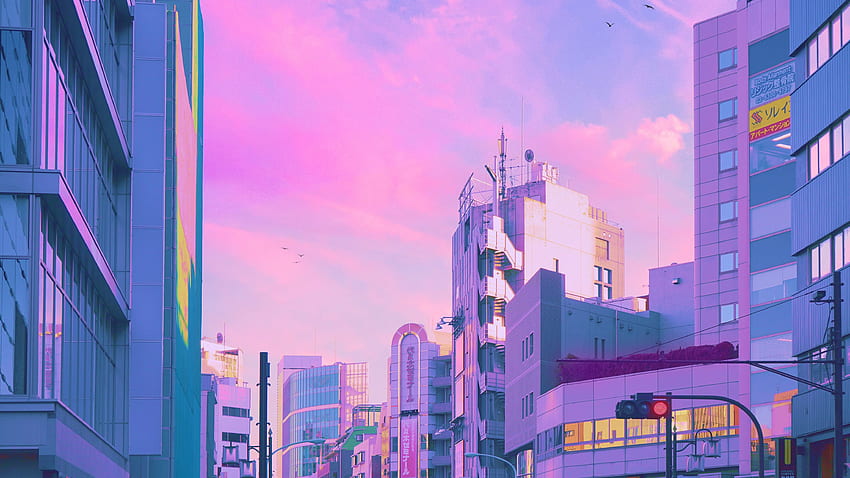 tokyo , metropolitan area, cityscape, sky, city, metropolis, purple, human settlement, architecture, urban area, pink, Anime Tokyo HD wallpaper