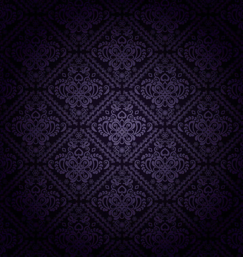 Patrón vectorial sin costuras de color púrpura y negro profundo con un elegante motivo floral. esta b. morado oscuro, oscuro, Púrpura, Púrpura oscuro hermoso fondo de pantalla del teléfono