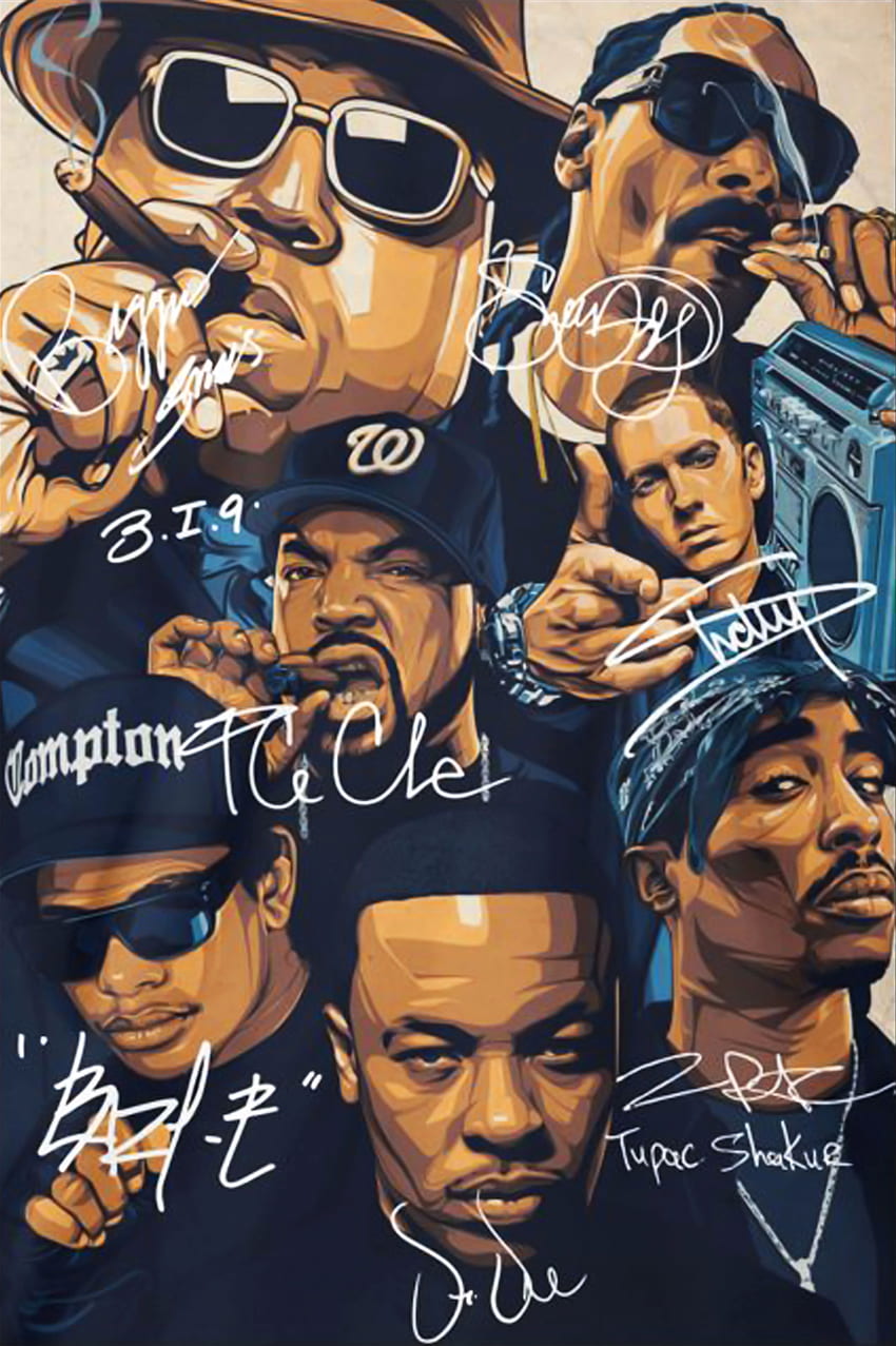 Great : Rap Legends Notorious BIG Snoop Dogg Ice Cube Eminem Tupac Signature Poster. Tupac art, Hip hop poster, Hip hop artwork, 2Pac and Eminem HD phone wallpaper