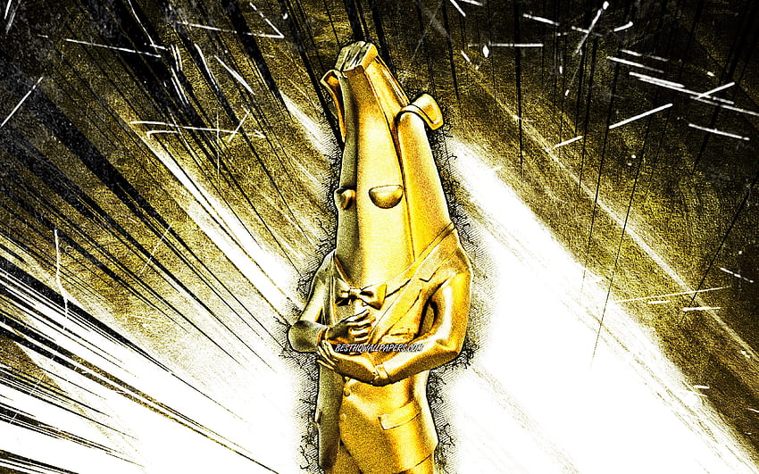 Goldagent Peely, Grunge-Kunst, Fortnite Battle Royale, Fortnite-Charaktere, gelbe abstrakte Strahlen, Goldagent Peely Skin, Fortnite, Goldagent Peely Fortnite HD-Hintergrundbild