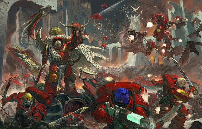 chaos, space marines, bitwa, demony, Warhammer 40 000, Blood Angels za , sekcja фантастика Tapeta HD