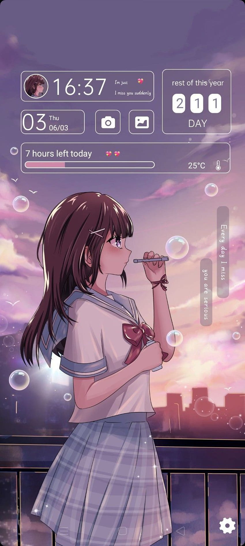 Anime girl, sky, music, phone, fille, message HD phone wallpaper