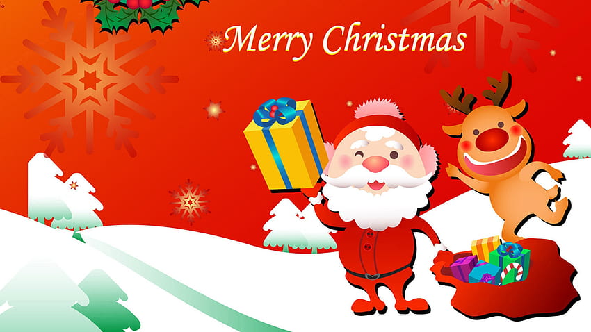 Cute Christmas, reindeer, snow, christmas, cute, xmas, santa, wreath HD wallpaper