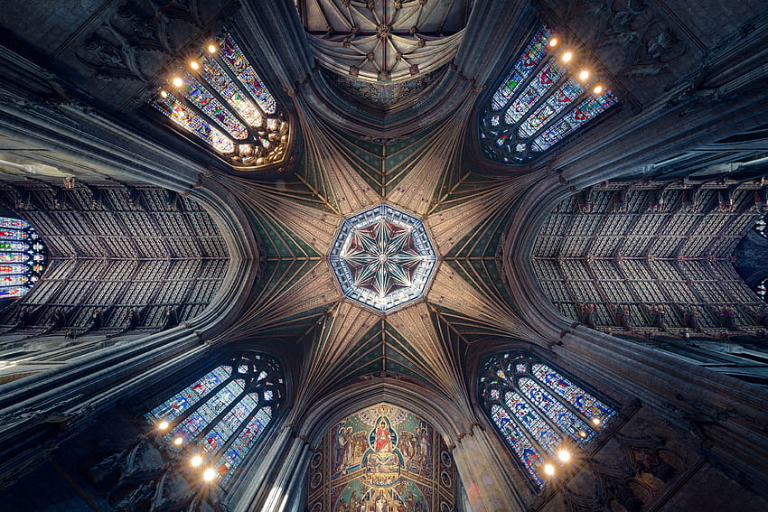 Ceiling, cathedral, symmetrical interior, architecture HD wallpaper