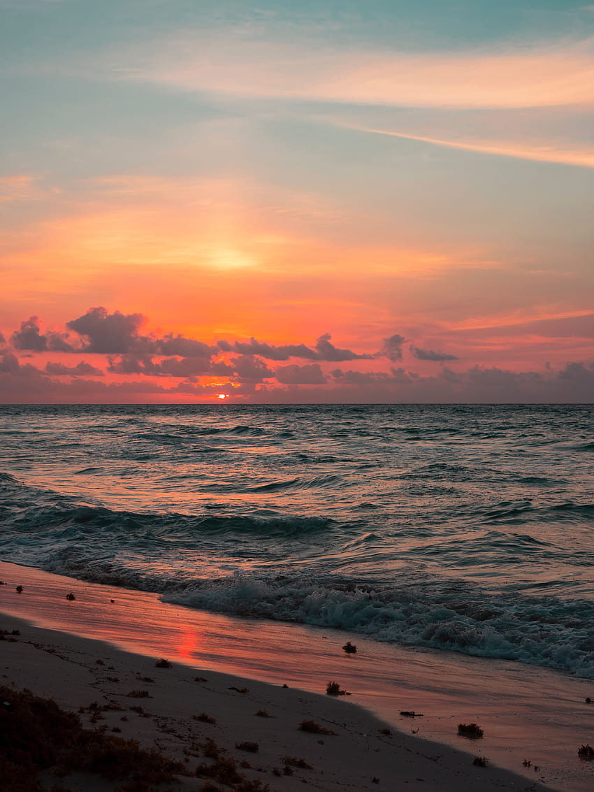 Natur, Sonnenuntergang, Himmel, Meer, Wellen, Brandung HD-Handy-Hintergrundbild