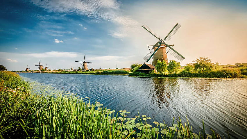 Rotterdam, netherlands, windmill, river, sky, landscape - 8, Dutch Windmill HD wallpaper