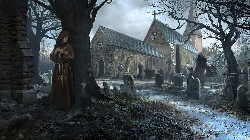Church graveyard Gothic Fantasy RhysGriffiths, Cemetery HD wallpaper